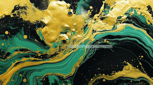 带有情感抽象艺术的涂鸦背景，使用金色液体丙烯颜料呈现。