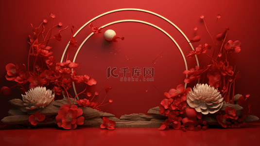 国风展示框背景图片_复古中国风窗花春节背景6