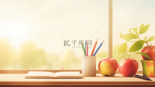 开学季苹果背景图片_手绘文艺小清新开学季背景5