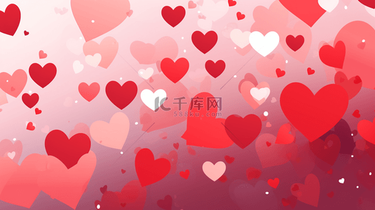 红色边框心形背景图片_情人节横幅，设计有云和心形图案。
