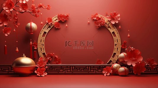 国风展示框背景图片_复古中国风窗花春节背景7