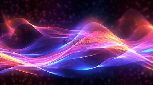 运动元素背景图片_黑暗空间中有闪亮的霓虹灯动态波抽象概念图形元素向量霓虹背景技术背景。