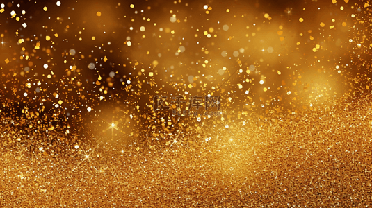 圣诞金色背景背景图片_金色玻璃球，上面配有金色的闪光灯，在深色背景上进行隔离，金色闪光灰尘模糊化。