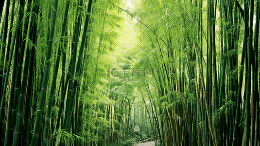 园中绿色的竹子生长着。