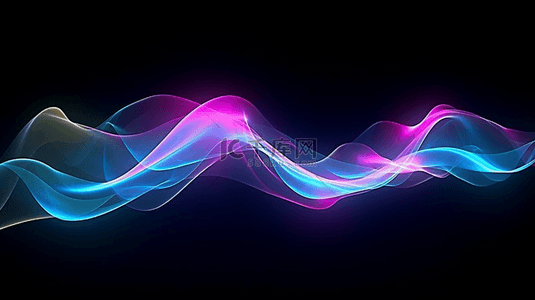 黑暗空间中有闪亮的霓虹灯动态波抽象概念图形元素向量霓虹背景技术背景。