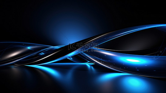 弯曲科技线条背景图片_抽象平滑弯曲的线条蓝色黑色背景11