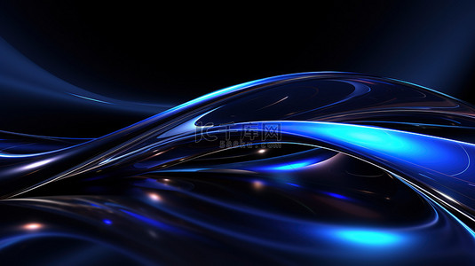 弯曲科技线条背景图片_抽象平滑弯曲的线条蓝色黑色背景15