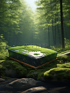 电商绿色背景图片_长满苔藓的岩石森林背景15