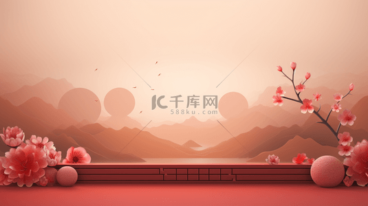 春节梅花灯笼背景图片_中国红简约立体中国风背景8