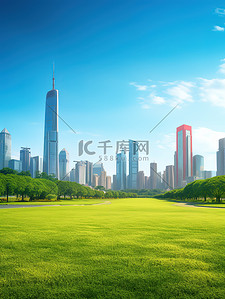 公园草地背景图片_城市公园草地现代建筑蓝天背景17