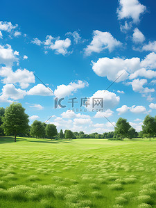 干净天空背景图片_公园干净的草坪蓝色天空17