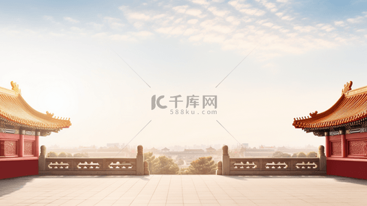 天空中国背景图片_阳光照耀古代建筑背景