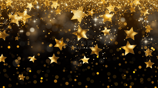 欢乐的新年背景，配有金色字母和星星。