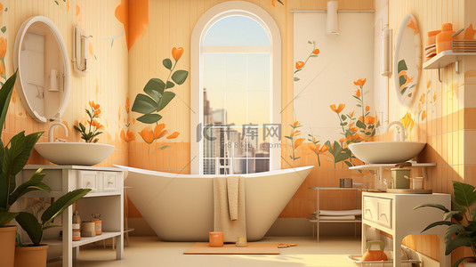 风现代背景图片_橙色米色风格现代浴室家居背景9