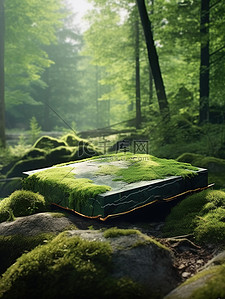 森林背景绿色背景图片_长满苔藓的岩石森林背景5