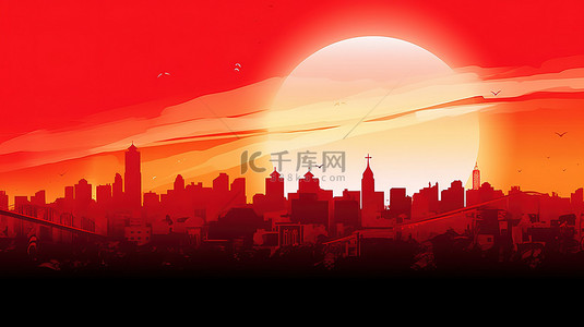 国潮城市粉红背景图片_红色的城市轮廓国庆节喜庆背景14