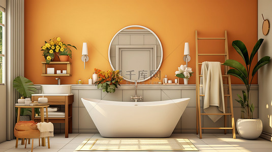 橙色米色风格现代浴室家居背景18