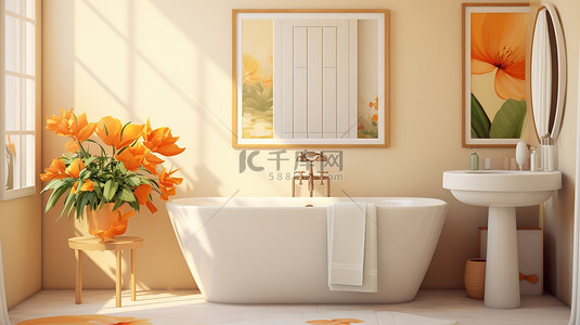 橙色米色风格现代浴室家居背景12