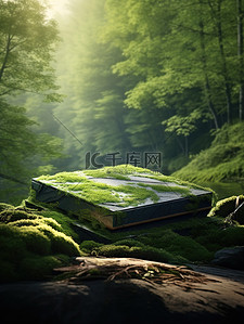 电商绿色背景图片_长满苔藓的岩石森林背景20