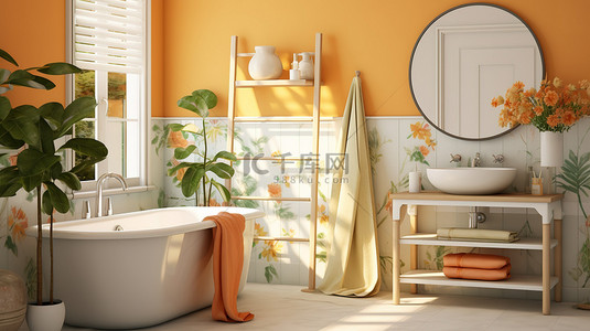 橙色米色风格现代浴室家居背景11