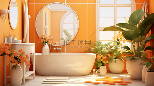 风现代背景图片_橙色米色风格现代浴室家居背景8