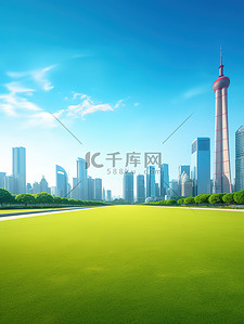 建筑绿化背景图片_城市公园草地现代建筑蓝天背景10