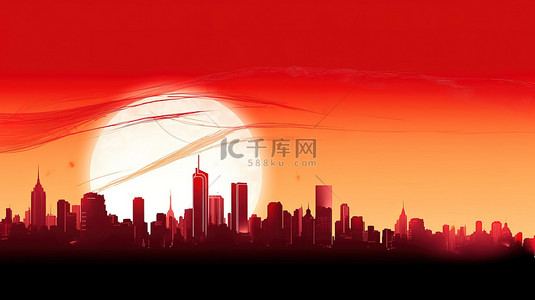 红色的城市轮廓国庆节喜庆背景13