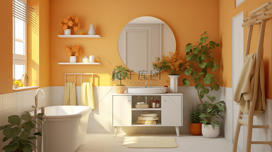 橙色米色风格现代浴室家居背景5