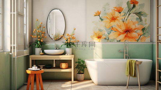 橙色米色风格现代浴室家居背景10
