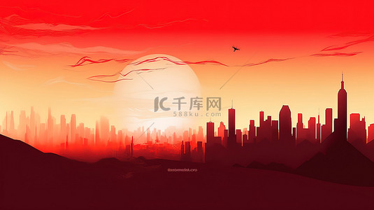 红色的城市轮廓国庆节喜庆背景16