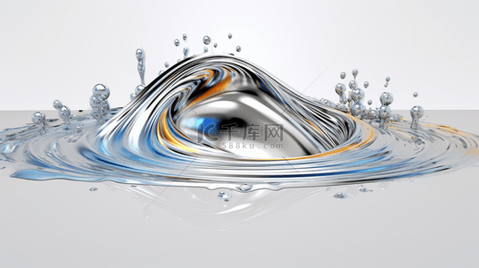 商业金属背景图片_金属质感的独特波浪型液体，激发组织科技级别的创意资源，由人工智能生成。