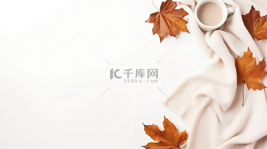 一杯咖啡秋叶白色背景15