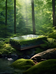 电商绿色背景图片_长满苔藓的岩石森林背景8