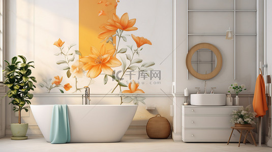 风现代背景图片_橙色米色风格现代浴室家居背景15