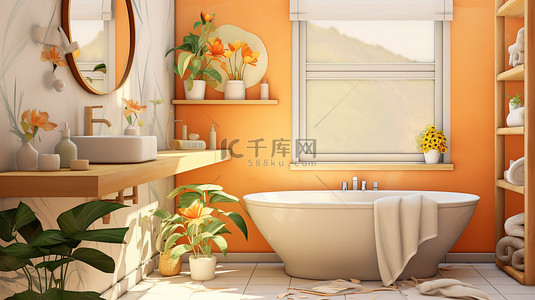 橙色米色风格现代浴室家居背景19