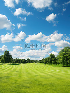 干净天空背景图片_公园干净的草坪蓝色天空18