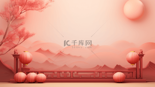 春节中国红背景图片_中国红简约立体中国风背景7