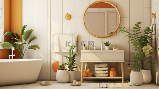 橙色米色风格现代浴室家居背景6