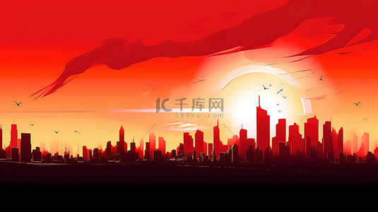 红色的城市轮廓国庆节喜庆背景12