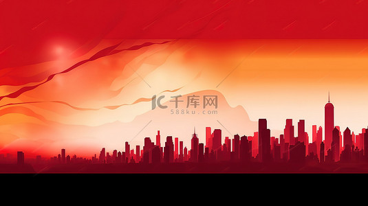 红色喜庆城市背景图片_红色的城市轮廓国庆节喜庆背景8