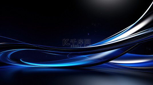 弯曲科技线条背景图片_抽象平滑弯曲的线条蓝色黑色背景10