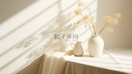 家居电商背景背景图片_米白色桌子陶瓷花瓶家居电商背景10