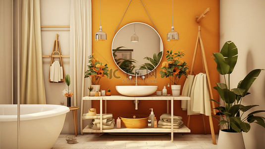 风现代背景图片_橙色米色风格现代浴室家居背景14