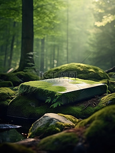 森林背景绿色背景图片_长满苔藓的岩石森林背景1