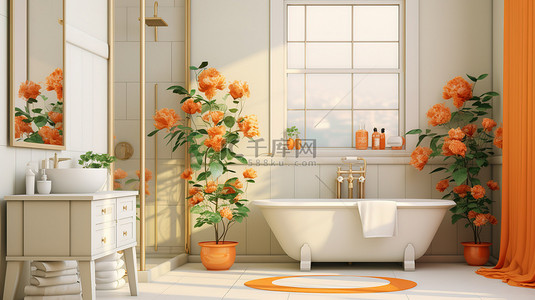 橙色米色风格现代浴室家居背景16