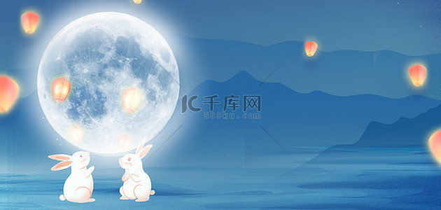 玉兔月亮背景图片_中秋节月亮简约海报背景