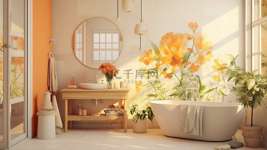 风现代背景图片_橙色米色风格现代浴室家居背景17