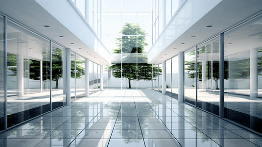 抽象建筑背景白色内部带有光滑的圆盘3D插图和渲染。