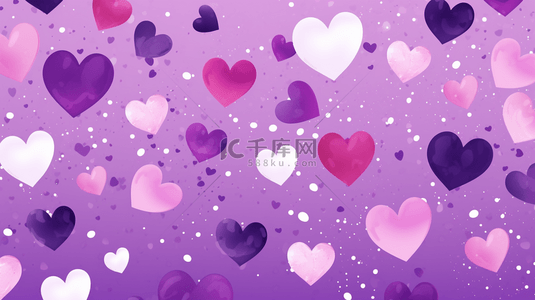 爱心图案背景图片_矢量心形气泡图案紫色背景。