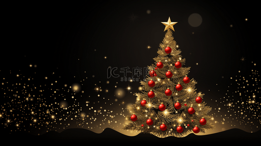 十二月背景图片_黑色圣诞背景，配有闪亮的树。